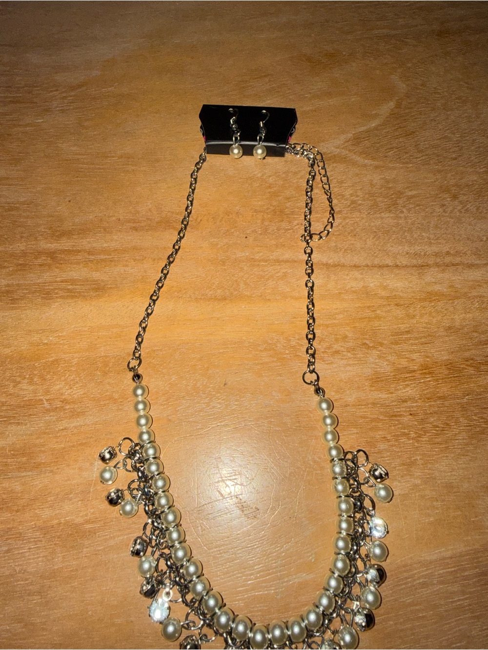 Pearl and Crystal Cluster Necklace and Earring Set - White Pearls -